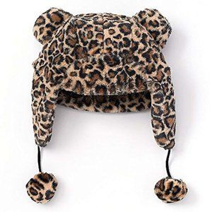 SO Girls' Faux Fur Fleece Lined Leopard Print Hat